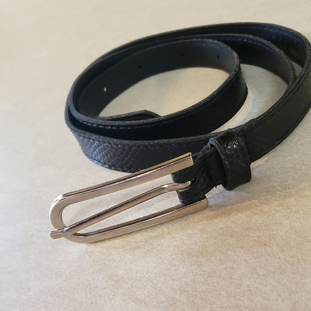 Barely Used Thin Black Faux Leather Belt with Large Buckle Size 14p